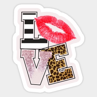 Love - Lips with Glittle and Leopard Print Sticker